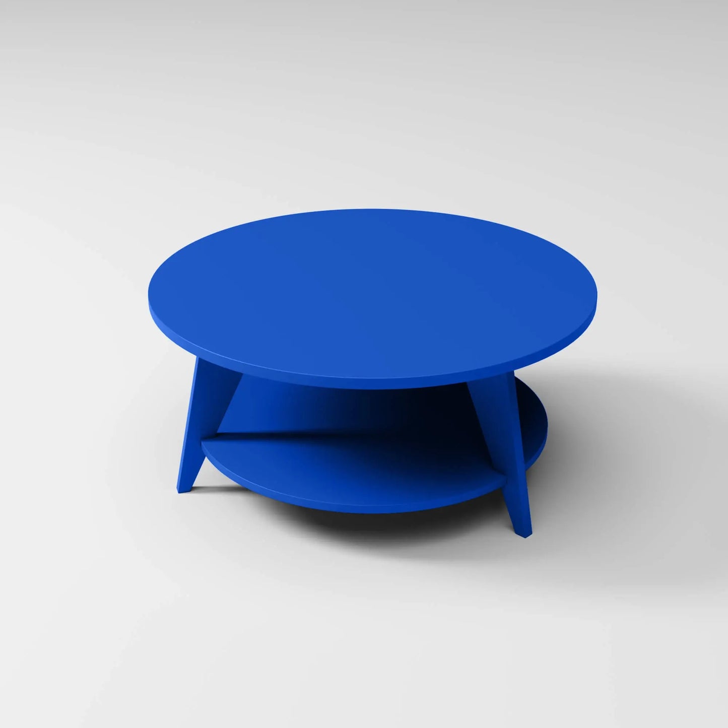 Modern Round Coffee Table in blue, built to endure outdoor weather