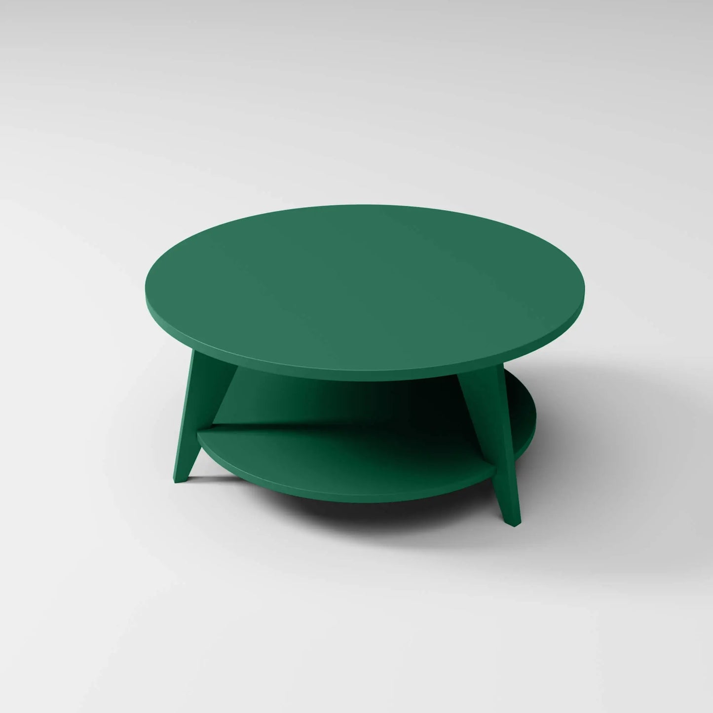 Modern Round Coffee Table in forest green, built to endure outdoor weather