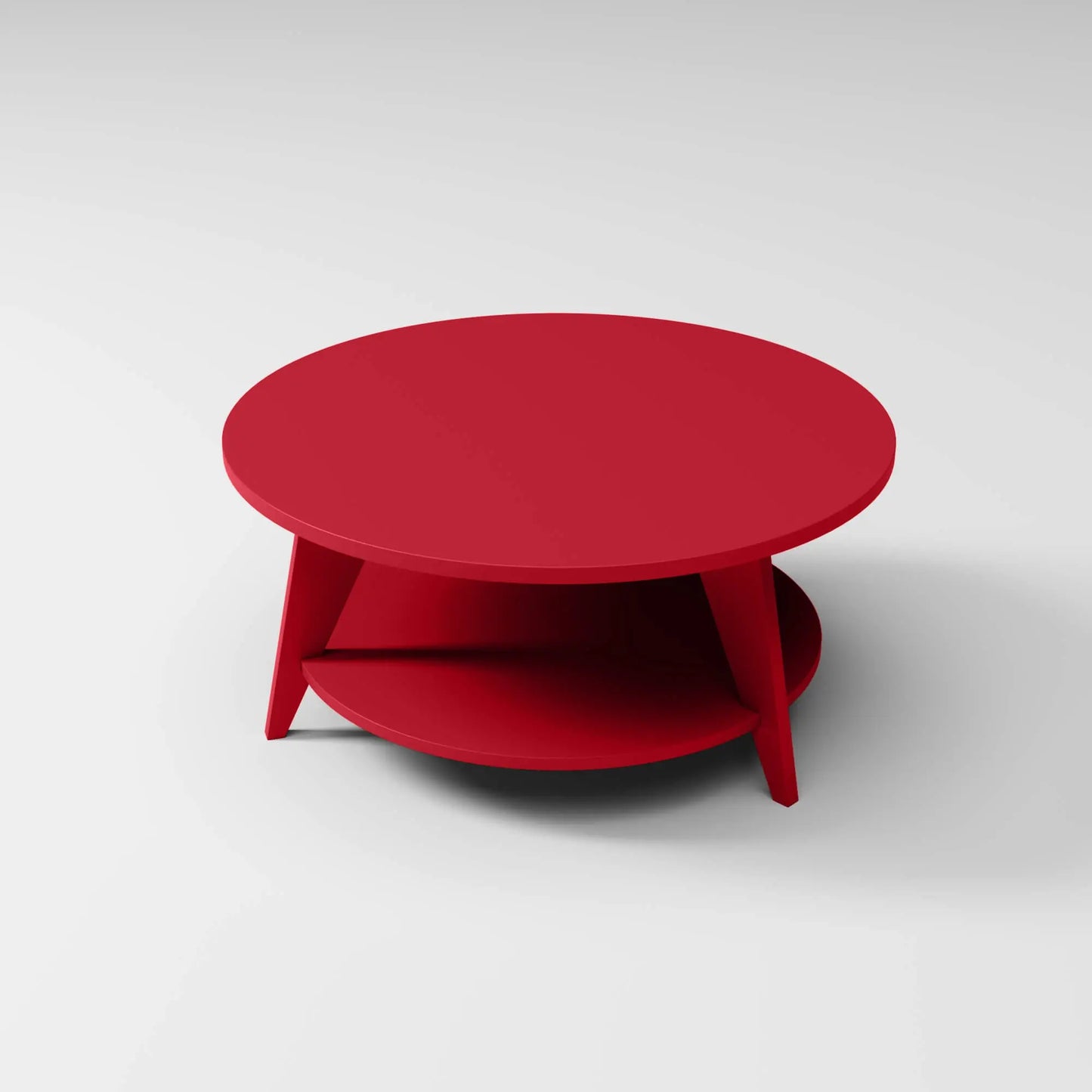 Modern Round Coffee Table in bold red, built to endure outdoor weather