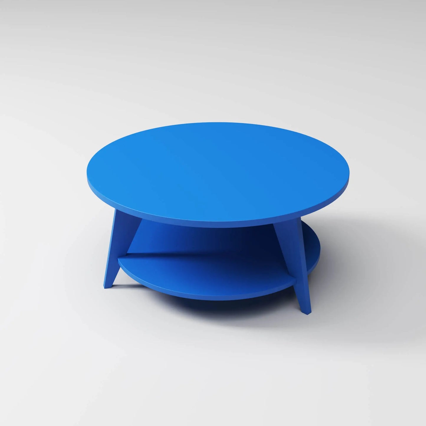 Modern Round Coffee Table in sky blue, built to endure outdoor weather