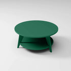 Modern Round Coffee Table in forest green, built to endure outdoor weather