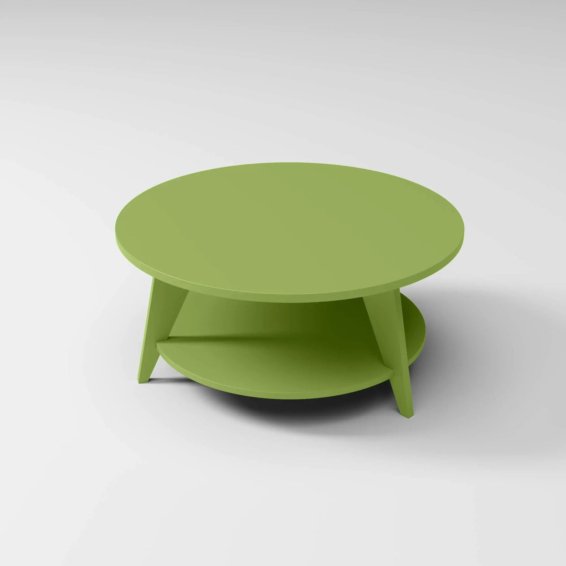 Modern Round Coffee Table in olive, built to endure outdoor weather