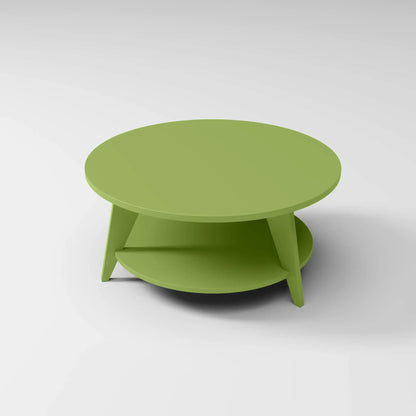 Modern Round Coffee Table in olive, built to endure outdoor weather