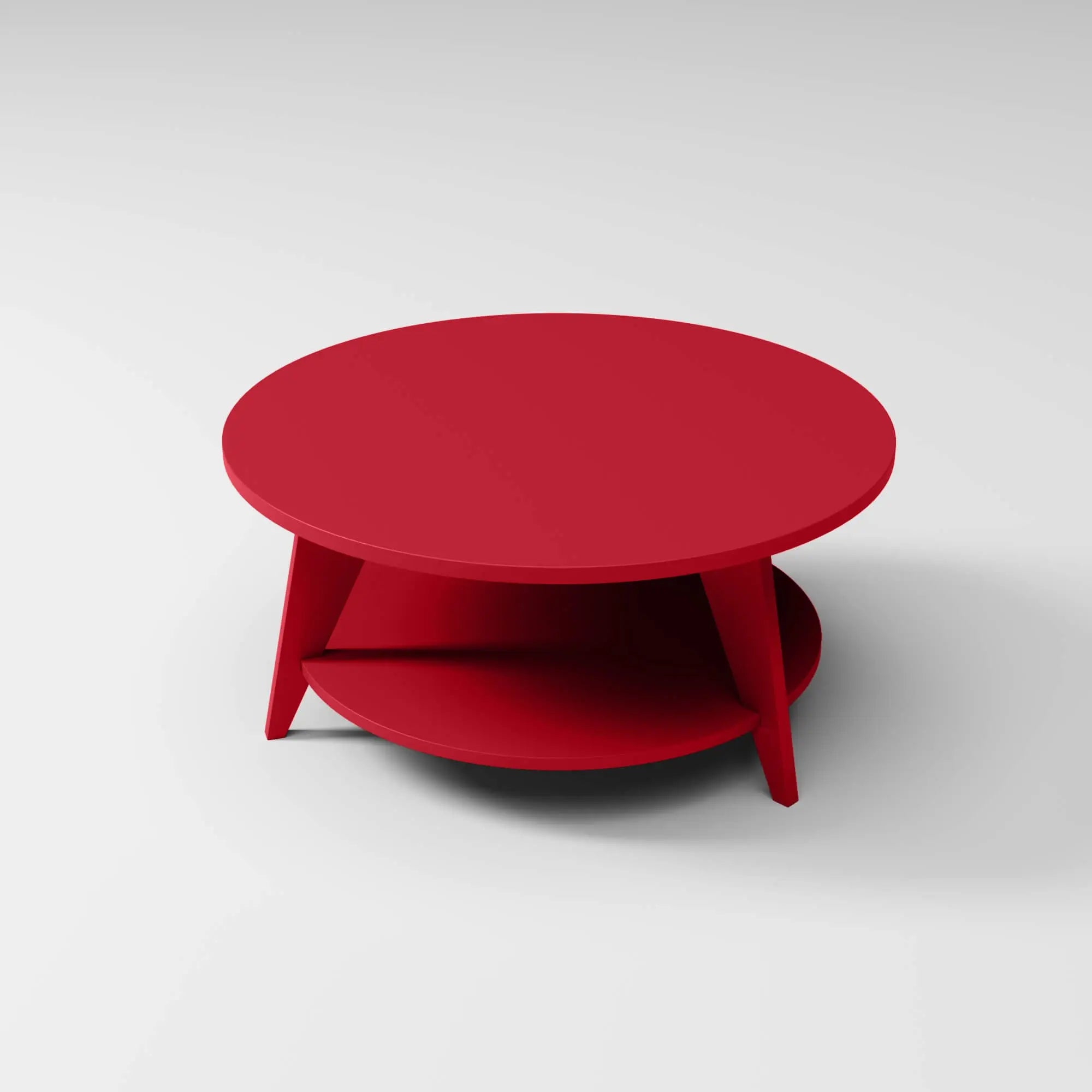 Modern Round Coffee Table in bold red, built to endure outdoor weather