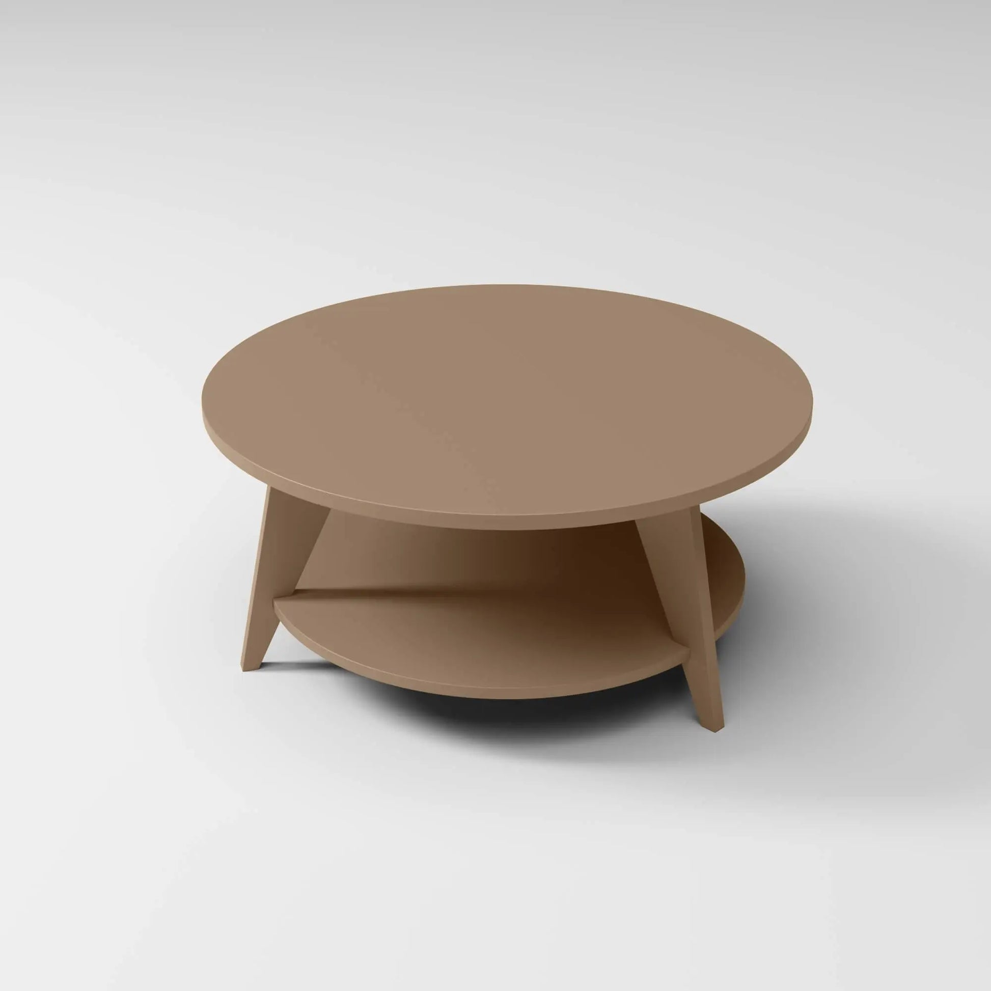 Modern Round Coffee Table in tan, built to endure outdoor weather