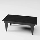 RVO Products black HDPE plastic modern coffee table with slatted top, designed for outdoor use.
