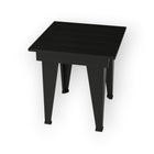 RVO Products black HDPE plastic modern end table with slatted top and tapered legs, perfect for outdoor use.
