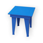 RVO Products blue HDPE plastic modern end table with slatted top, perfect for outdoor use.