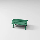 RVO Products green HDPE plastic classic footstool with slatted top, designed to match Muskoka chairs for outdoor comfort.