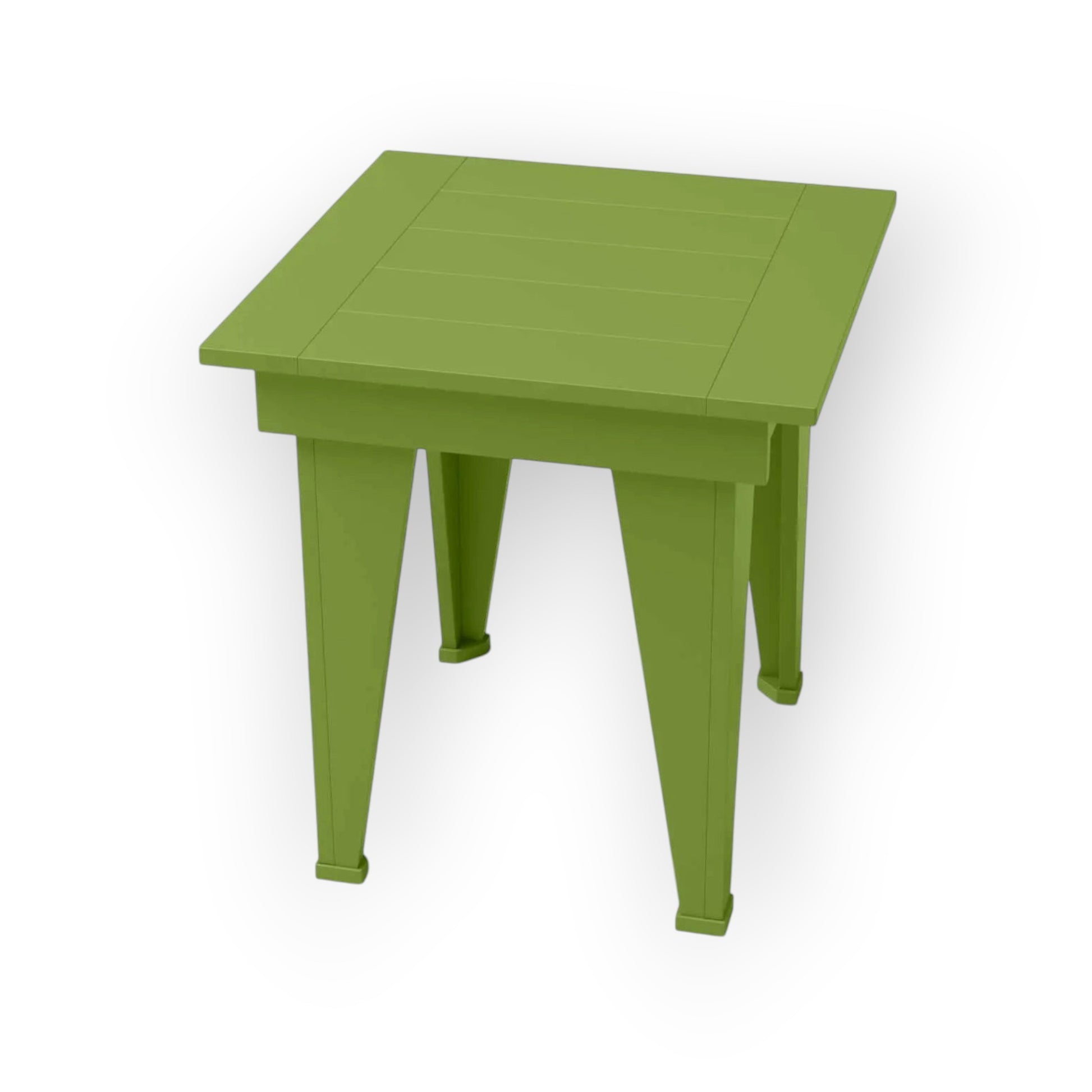 RVO Products green HDPE plastic modern end table with slatted top, perfect for outdoor seating areas.