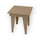 RVO Products modern tan HDPE plastic end table with slatted top, perfect for outdoor spaces.