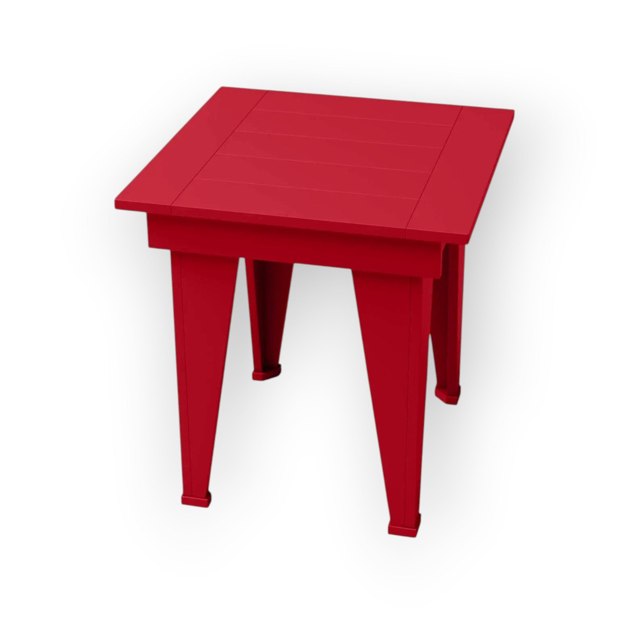 RVO Products red HDPE plastic modern end table with slatted top, ideal for outdoor use.