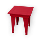 RVO Products red HDPE plastic modern end table with slatted top, ideal for outdoor use.