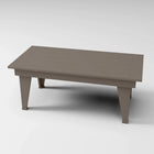 RVO Products taupe HDPE plastic modern coffee table with slatted top, designed for outdoor use.