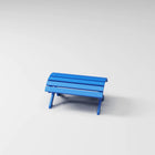 RVO Products blue HDPE plastic classic footstool with slatted top, designed to match Muskoka chairs for outdoor comfort.