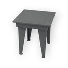 RVO Products modern grey HDPE plastic end table with slatted top and tapered legs, perfect for outdoor use.