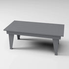 RVO Products grey HDPE plastic modern coffee table with slatted top and tapered legs, designed for outdoor use.