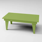 RVO Products modern lime green HDPE plastic coffee table with slatted top, designed for outdoor use.