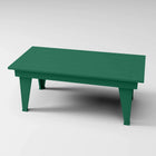RVO Products modern green HDPE plastic coffee table with slatted top, designed for outdoor use.