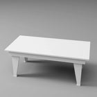 RVO Products white HDPE plastic modern coffee table, designed for outdoor use and to match Adirondack chairs.