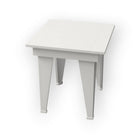 RVO Products white HDPE plastic modern end table with clean lines and tapered legs, perfect for outdoor use.