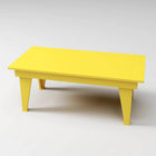 RVO Products bright yellow HDPE plastic modern coffee table, designed to match Adirondack chairs.