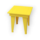 RVO Products bright yellow HDPE plastic modern end table with clean lines and durable construction for outdoor use.
